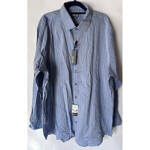 Kenneth Cole Reaction Slim Fit‎ Blue Striped Dress Shirt Mens 18 34/35 NWT